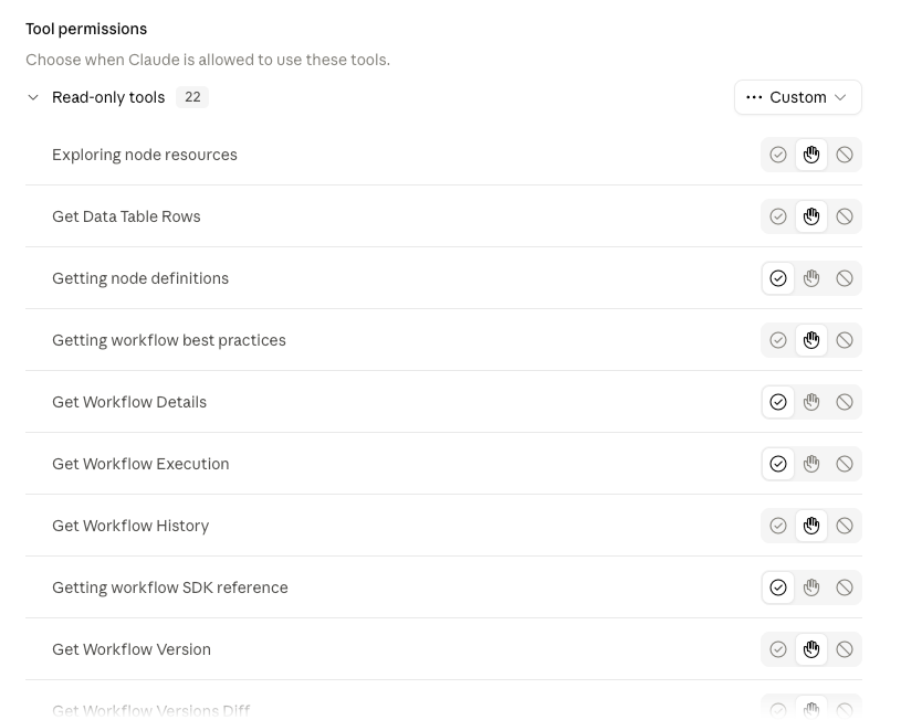 Tool permissions for the n8n connector